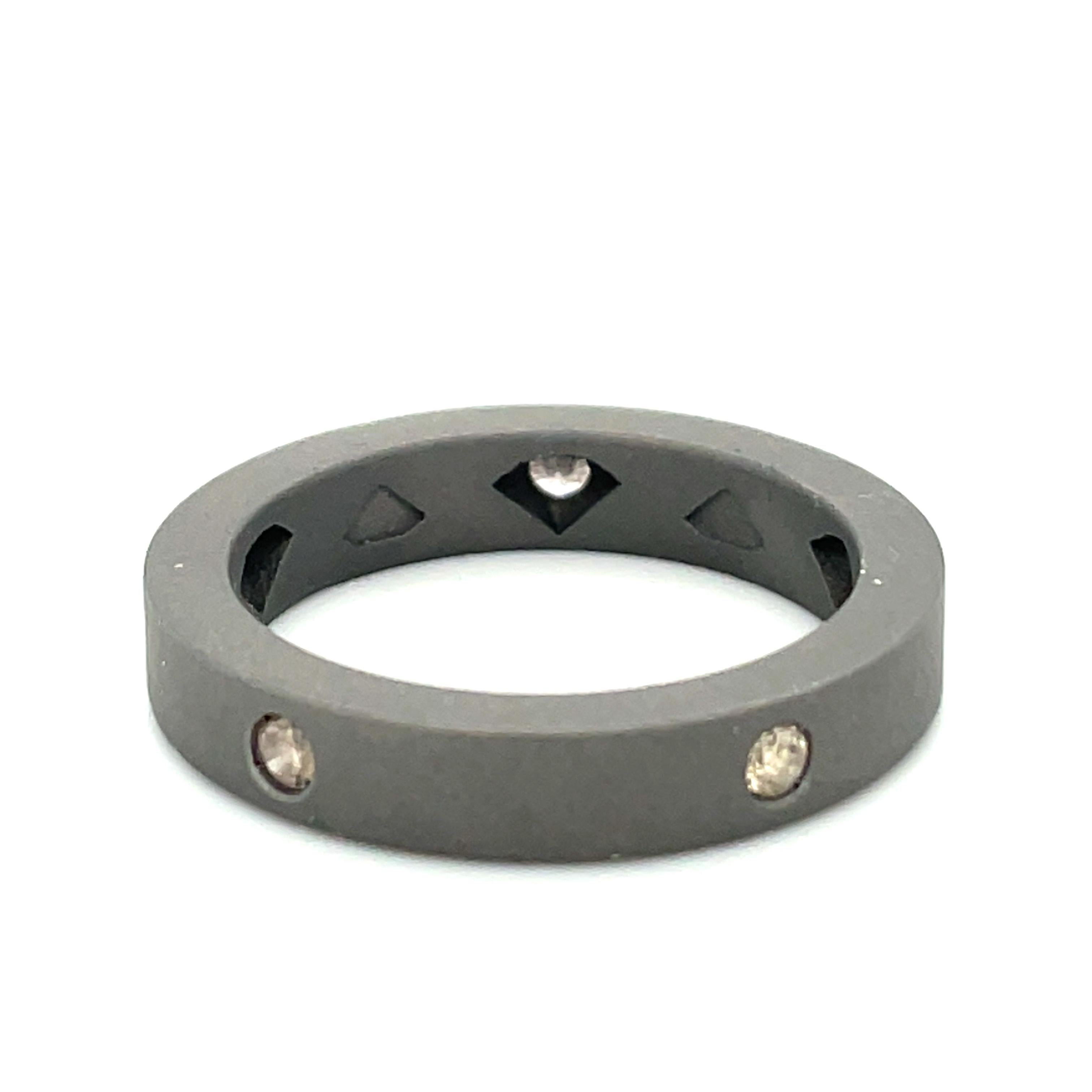 Contemporary Men's Titanium Round Brown Diamond Band Ring For Sale