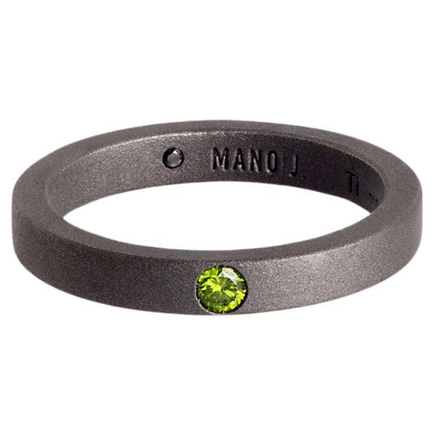 Men's Titanium Solitaire with 10-Point Green Diamond For Sale