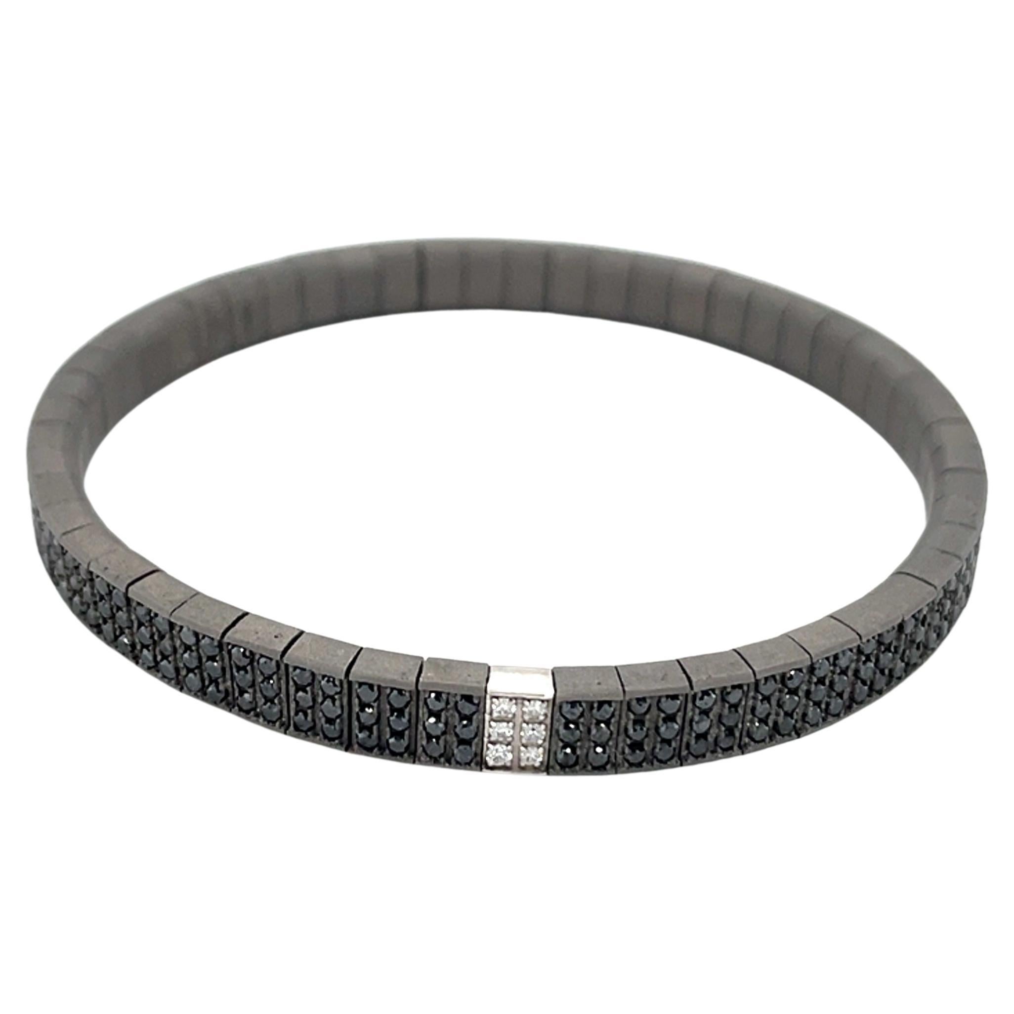 Men's Titanium White Gold Black Diamonds Flexible Bracelet