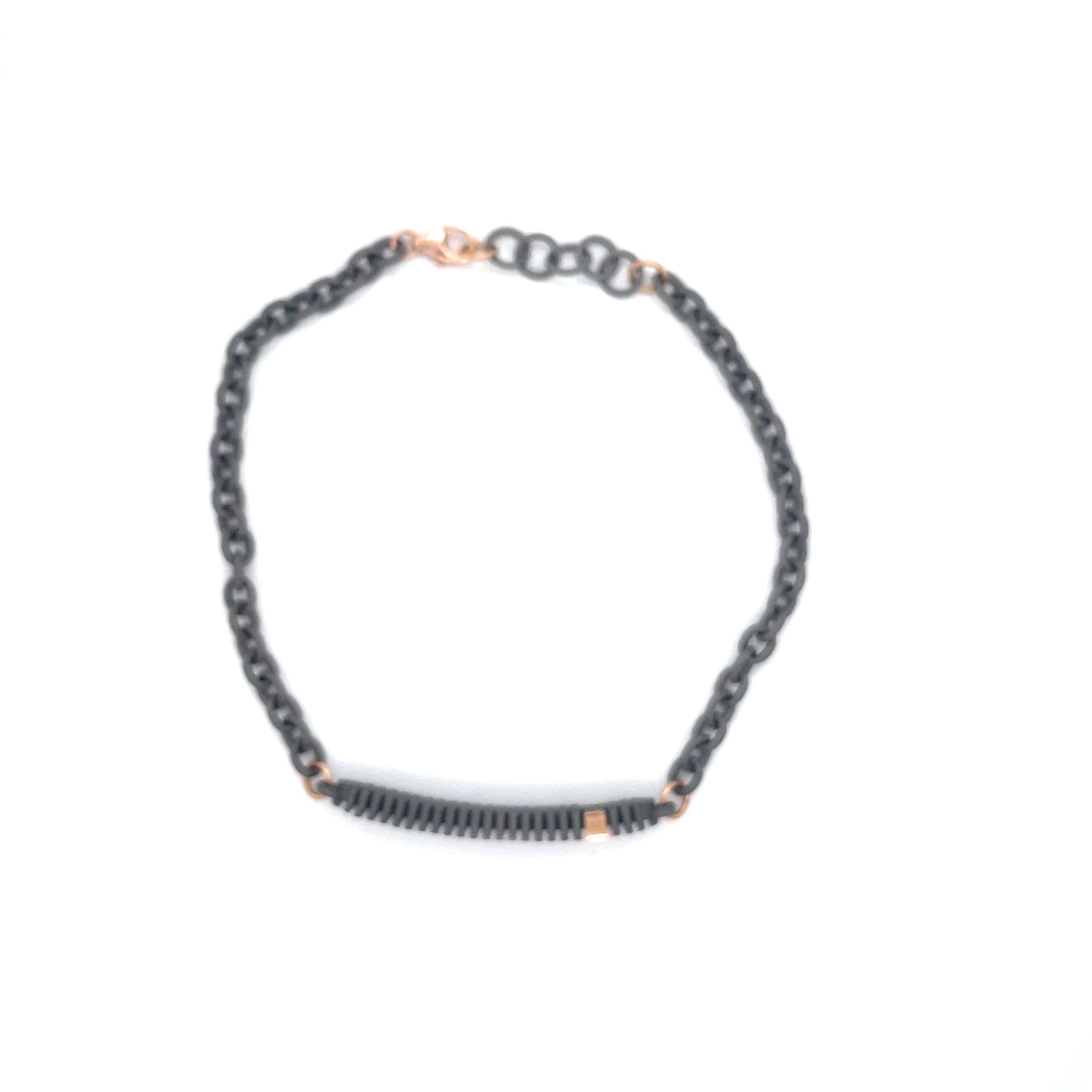 Contemporary Men's Titanium Rose Gold White Diamonds Bracelet