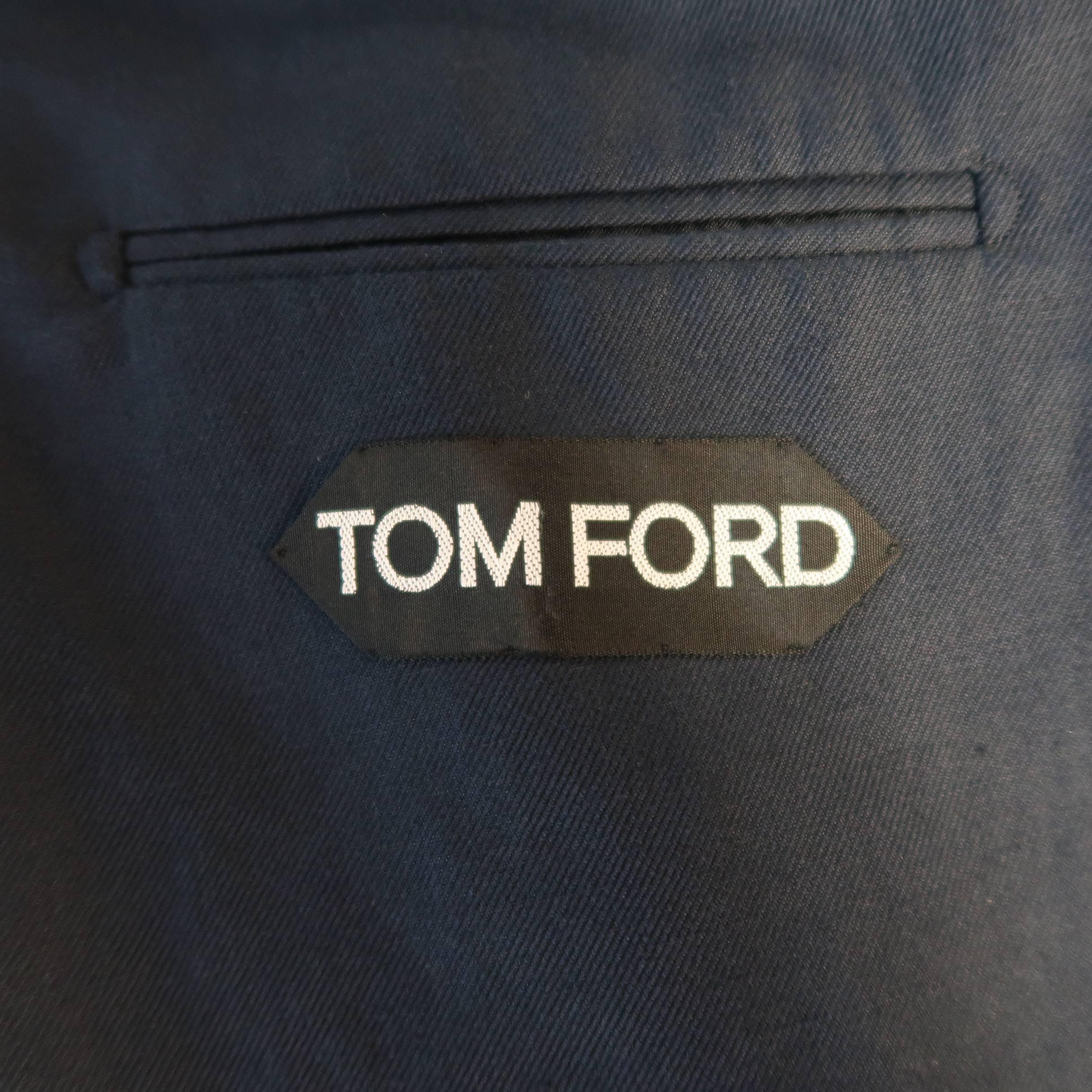 Men's TOM FORD 40 Regular Navy Cotton Twill Peak Lapel Sport Coat In Excellent Condition In San Francisco, CA