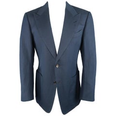 Men's TOM FORD 40 Regular Navy Cotton Twill Peak Lapel Sport Coat