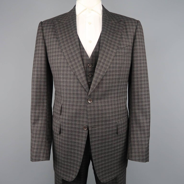 Tom Ford Suit - Men's Grey and Brown Checkered Tartan Wool Three Piece  Jacket at 1stDibs | ford tartan, tom ford three piece suit, tom ford plaid  suit