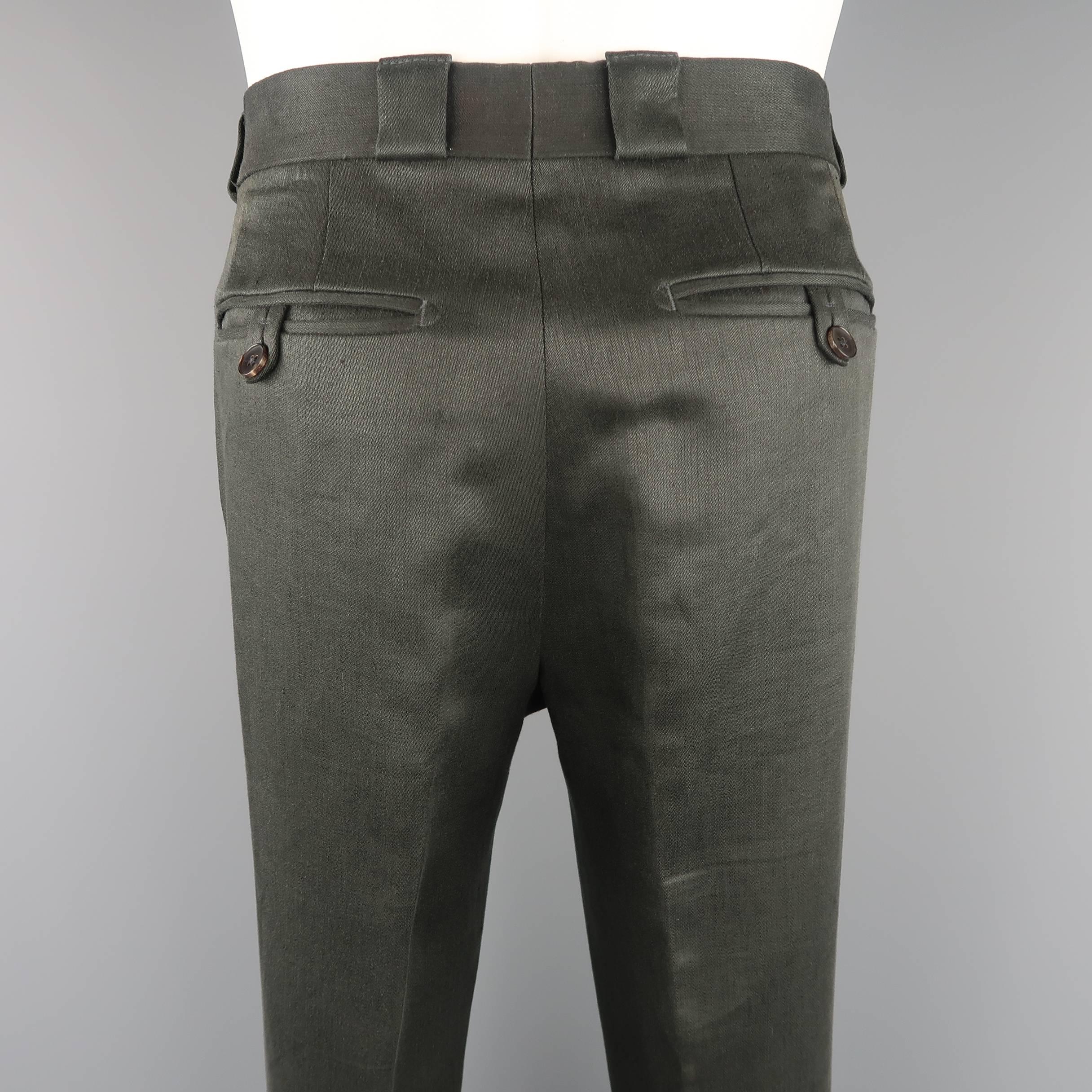 Black Men's TOM FORD Size 31 Forest Green Heavy Linen Dress Pants