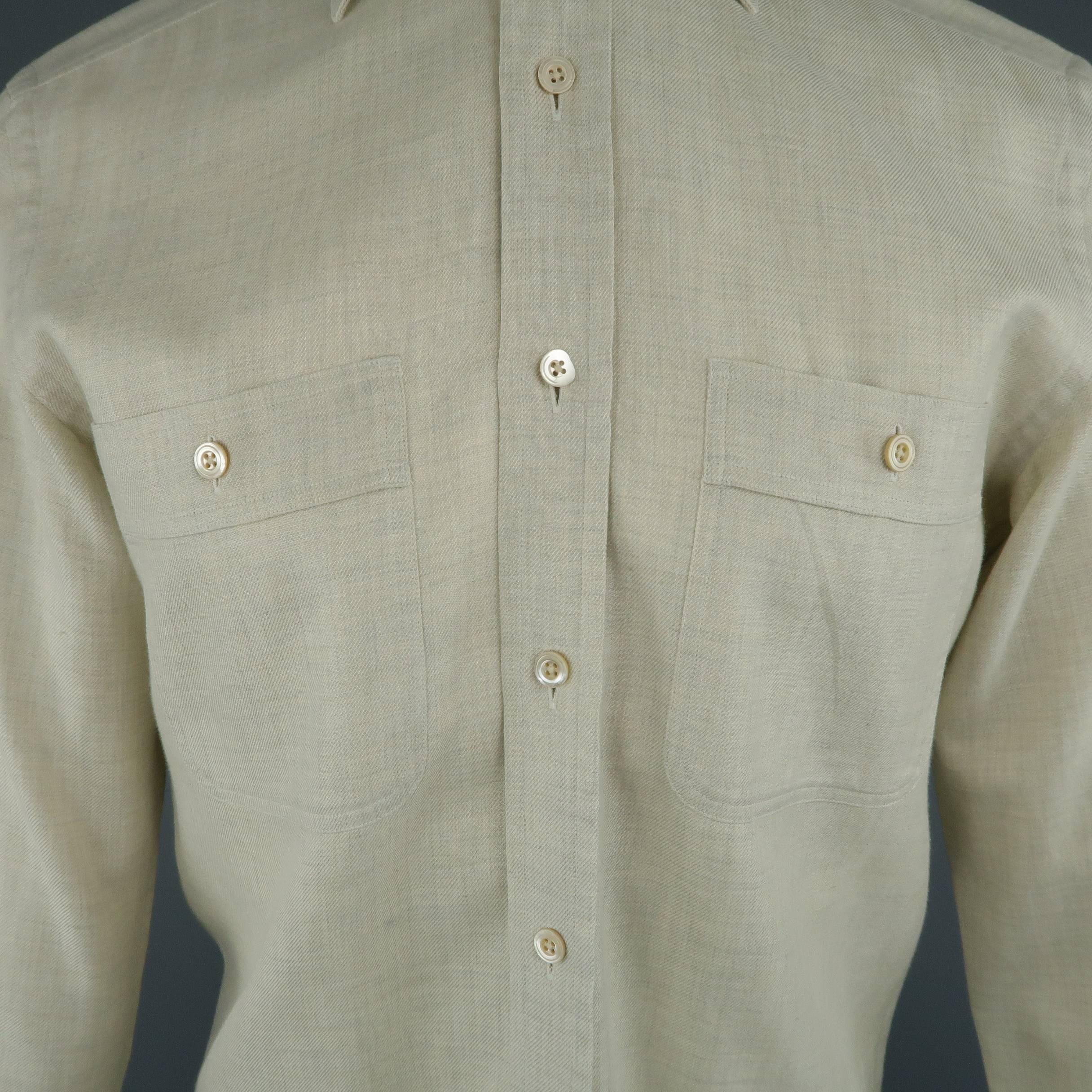 Men's TOM FORD Size S Oatmeal Beige Cotton Patch Pockets Long Sleeve Shirt In Good Condition In San Francisco, CA