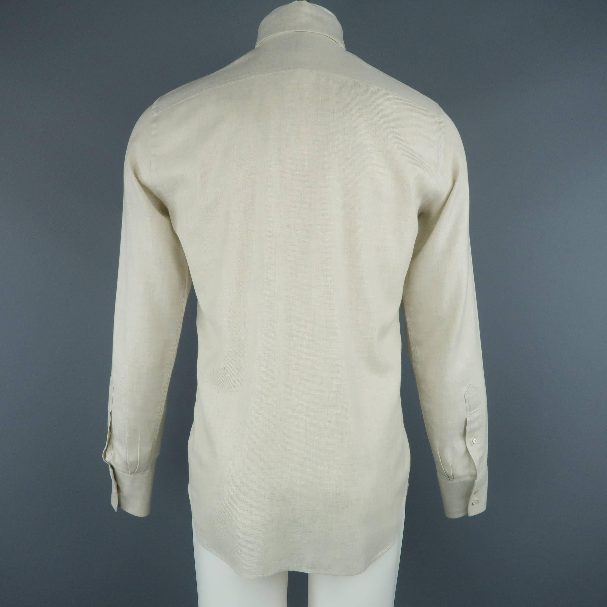 Men's TOM FORD Size S Oatmeal Beige Cotton Patch Pockets Long Sleeve Shirt 2