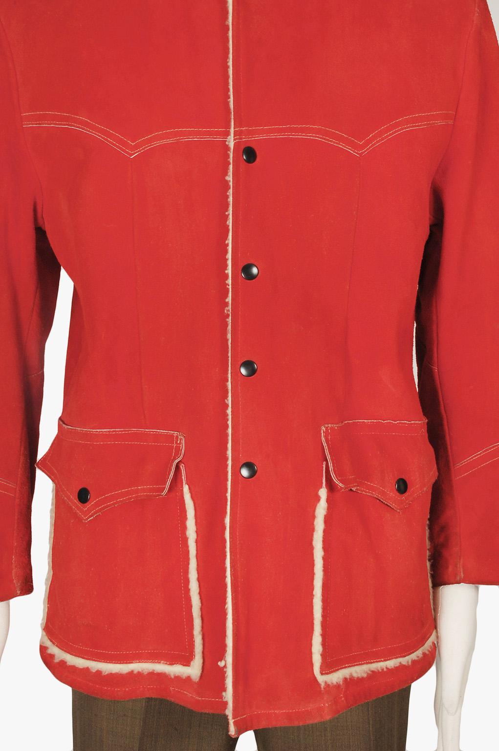 Red Men's Tomato J Bar C Suede Western Wear Chore Jacket w Fleece Lining – 42, 1960s For Sale