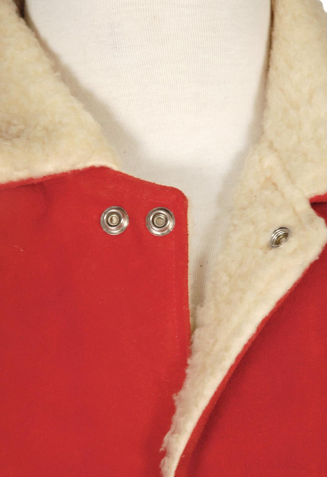 Men's Tomato J Bar C Suede Western Wear Chore Jacket w Fleece Lining – 42, 1960s For Sale 1