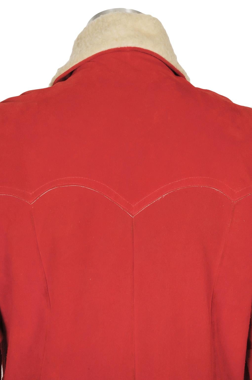 Men's Tomato J Bar C Suede Western Wear Chore Jacket w Fleece Lining – 42, 1960s For Sale 3