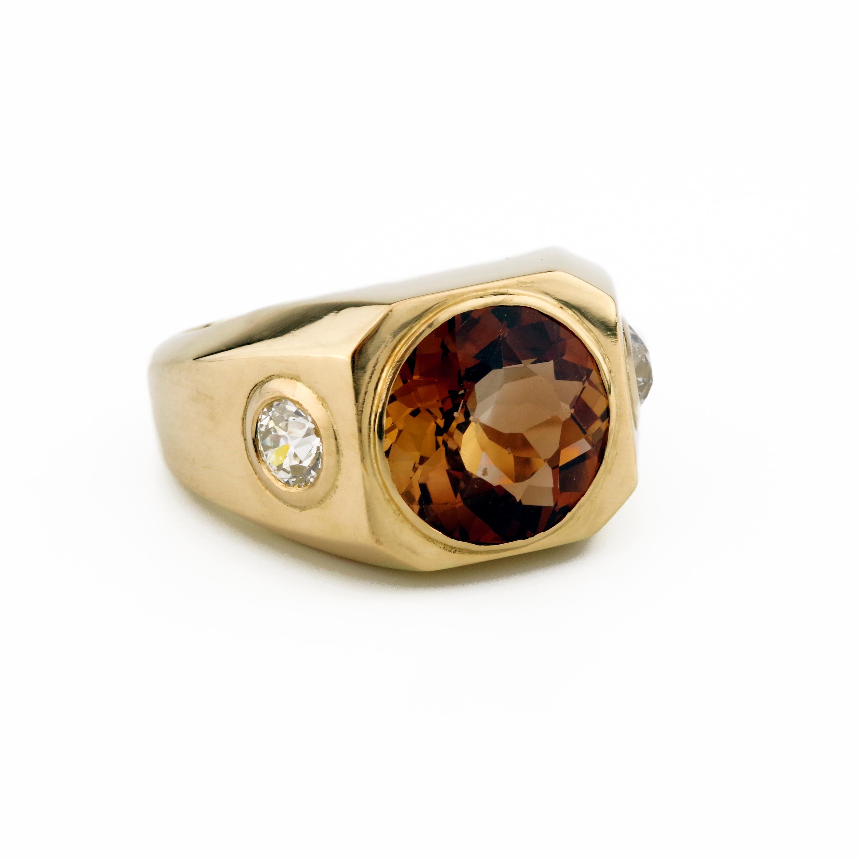 Round Cut Men's Precious Topaz Ring in Whiskey is Ruggedly Handsome