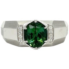 Bague pour homme en or 14KYW avec tourmaline et diamant