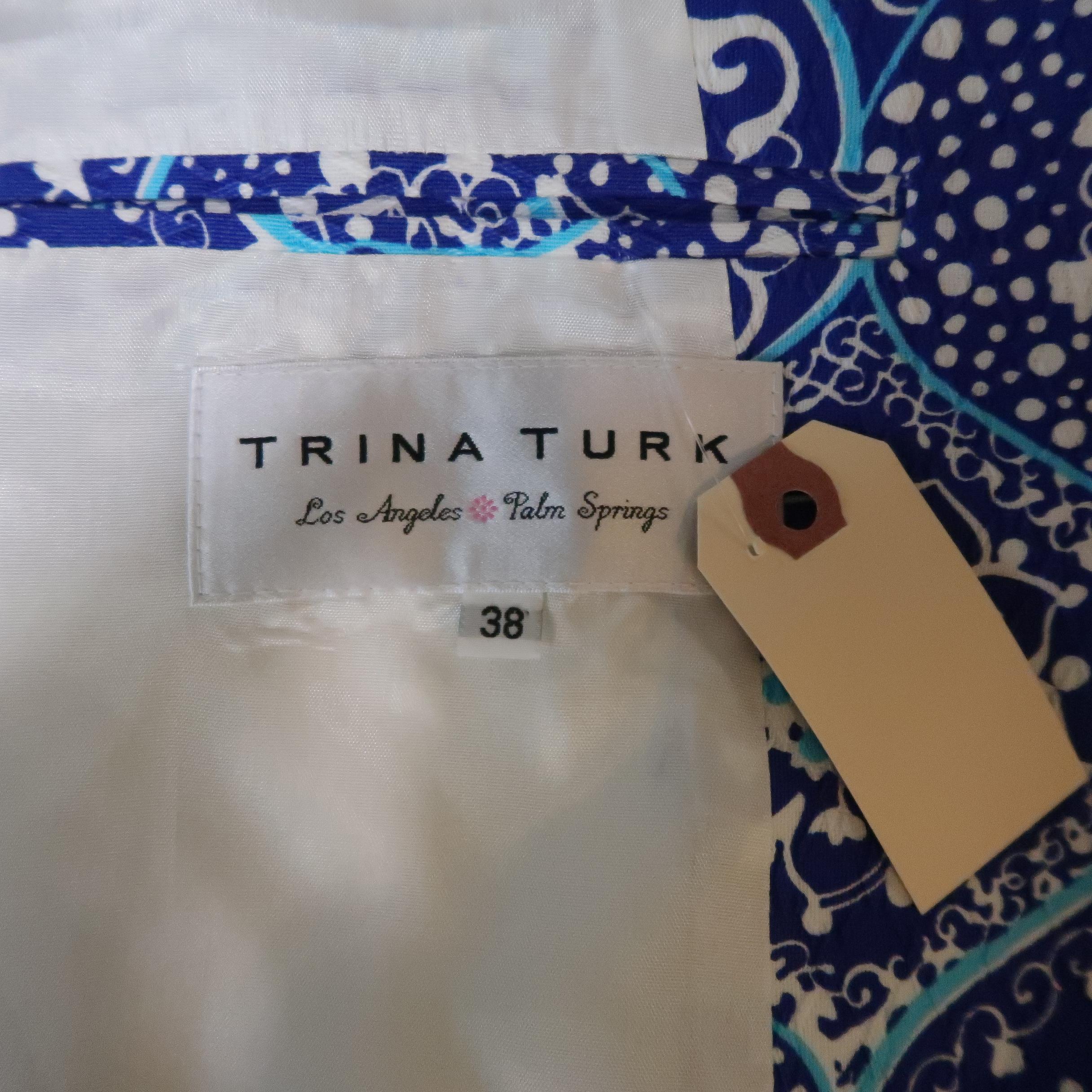 Men's TRINA TURK 38 Blue Floral Print Cotton Notch Lapel Sport Coat 4