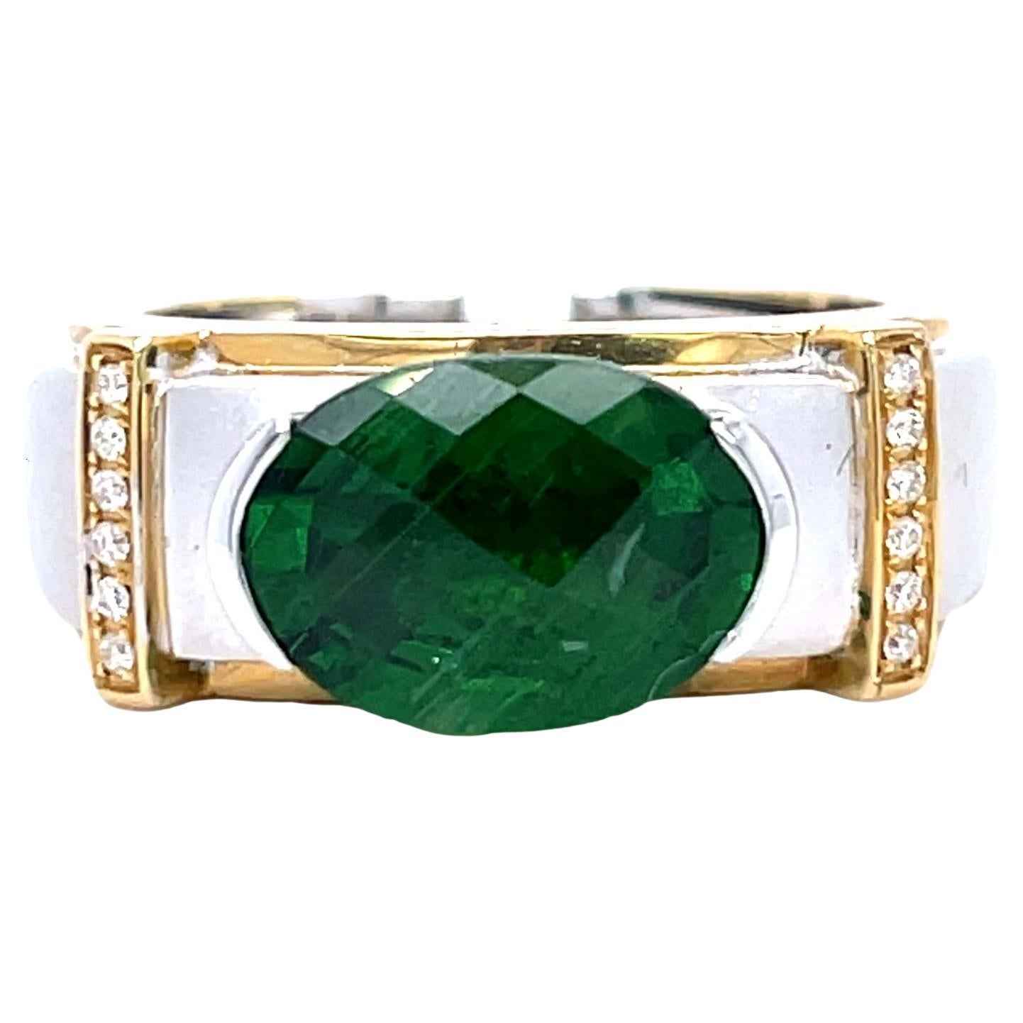 Men's Tsavorite and Diamond Two Tone 18KYW Gold Ring For Sale