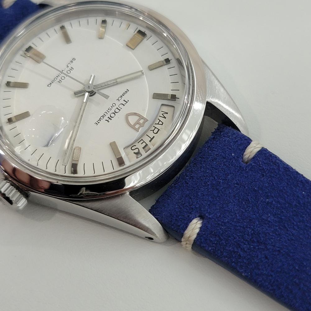 Mens Tudor Oyster Prince 7017/0 Date Day Jumbo 38mm Automatic 1960s Swiss RA252B In Excellent Condition In Beverly Hills, CA
