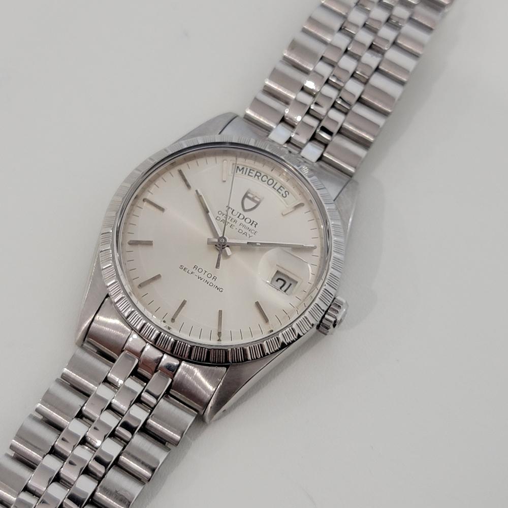Mens Tudor Oyster Prince Ref 94510 Date Day 36mm Automatic 1980s Swiss RA251S In Excellent Condition For Sale In Beverly Hills, CA