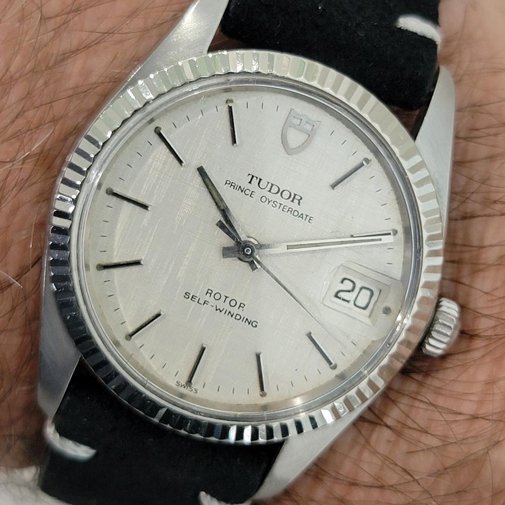 Mens Tudor Prince Oysterdate 74000 35mm Automatic Linen Dial 1980s Swiss RA454B 9