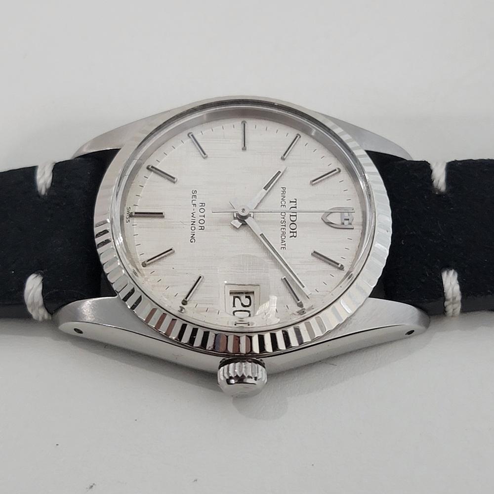 Mens Tudor Prince Oysterdate 74000 35mm Automatic Linen Dial 1980s Swiss RA454B 1