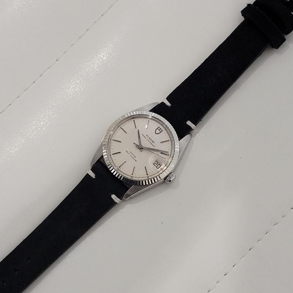 Mens Tudor Prince Oysterdate 74000 35mm Automatic Linen Dial 1980s Swiss RA454B 3