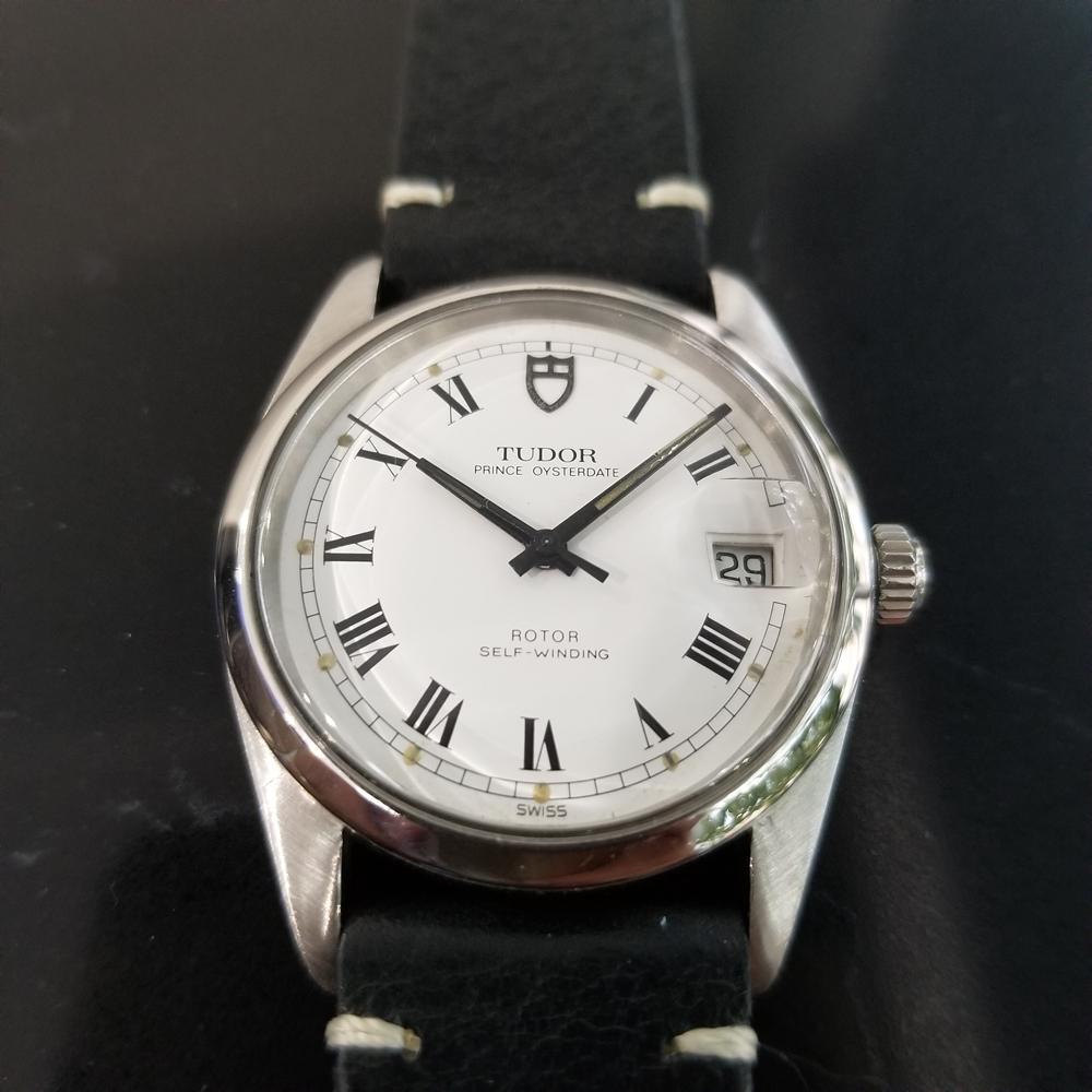 Modern classic, Men's Tudor Prince Oysterdate Ref.74000 Automatic watch, c.1985. Verified authentic by a master watchmaker. Gorgeous Tudor signed white dial, black Roman numeral hour markers, lumed minute and hour hands, sweeping central second