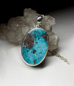 Mens Turquoise Silver Pendant Natural Blue Gemstone Man Unisex Jewelry gift 29ct