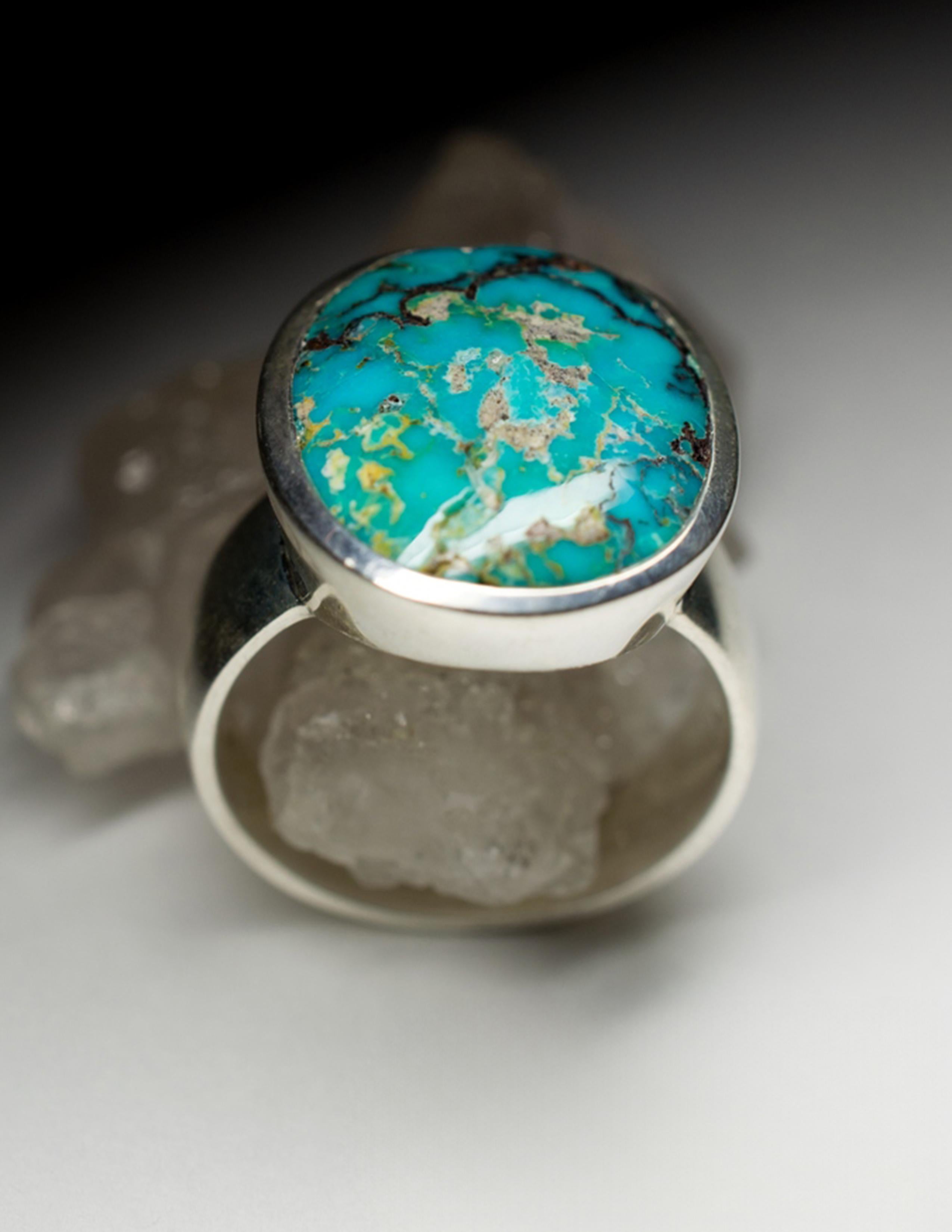 Herren Türkis Silber Ring Blau Grün Oval Cabochon Edelstein Unisex-Schmuck 6