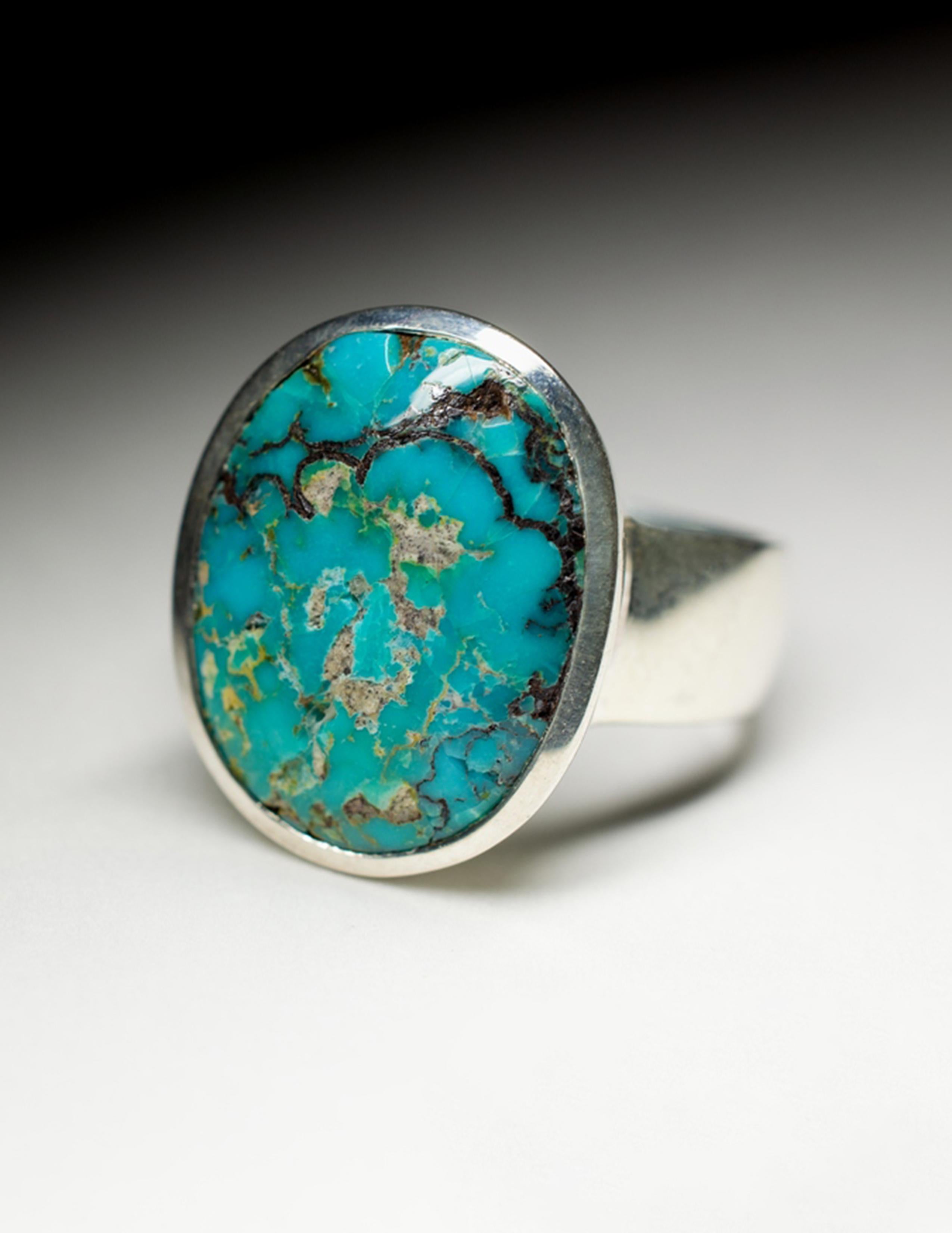 Herren Türkis Silber Ring Blau Grün Oval Cabochon Edelstein Unisex-Schmuck 1