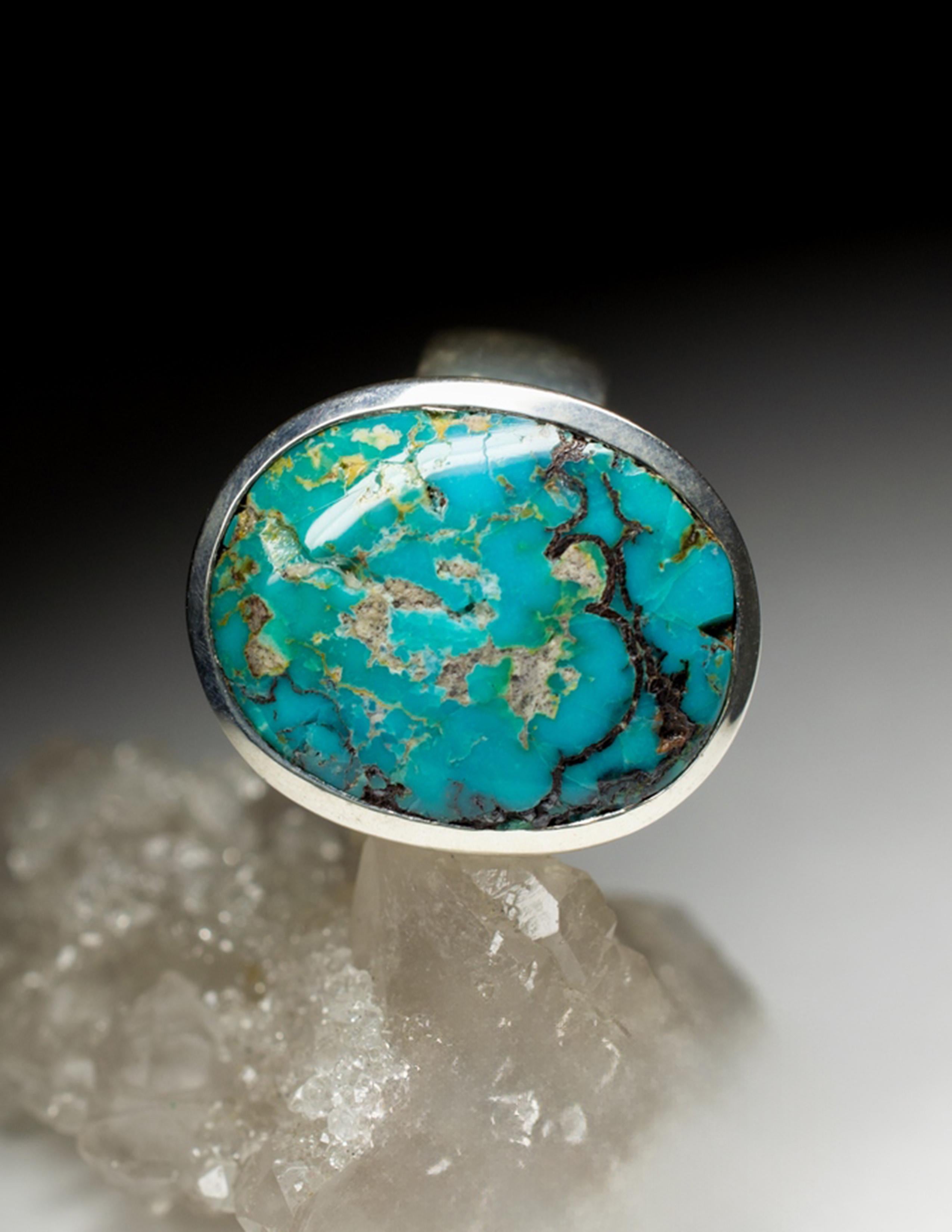 Herren Türkis Silber Ring Blau Grün Oval Cabochon Edelstein Unisex-Schmuck 5