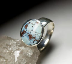 Men's Turquoise Silver Ring Cabochon Clear Sky Blue spiritual teacher gift idea