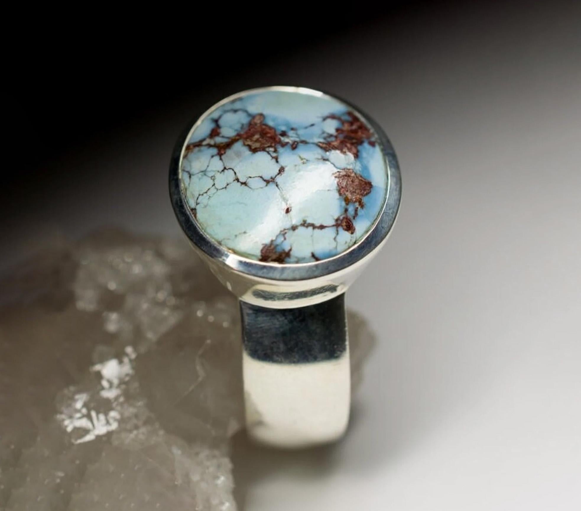 Men's Turquoise Silver Ring Cabochon Clear Sky Blue spiritual teacher gift idea In New Condition For Sale In Berlin, DE