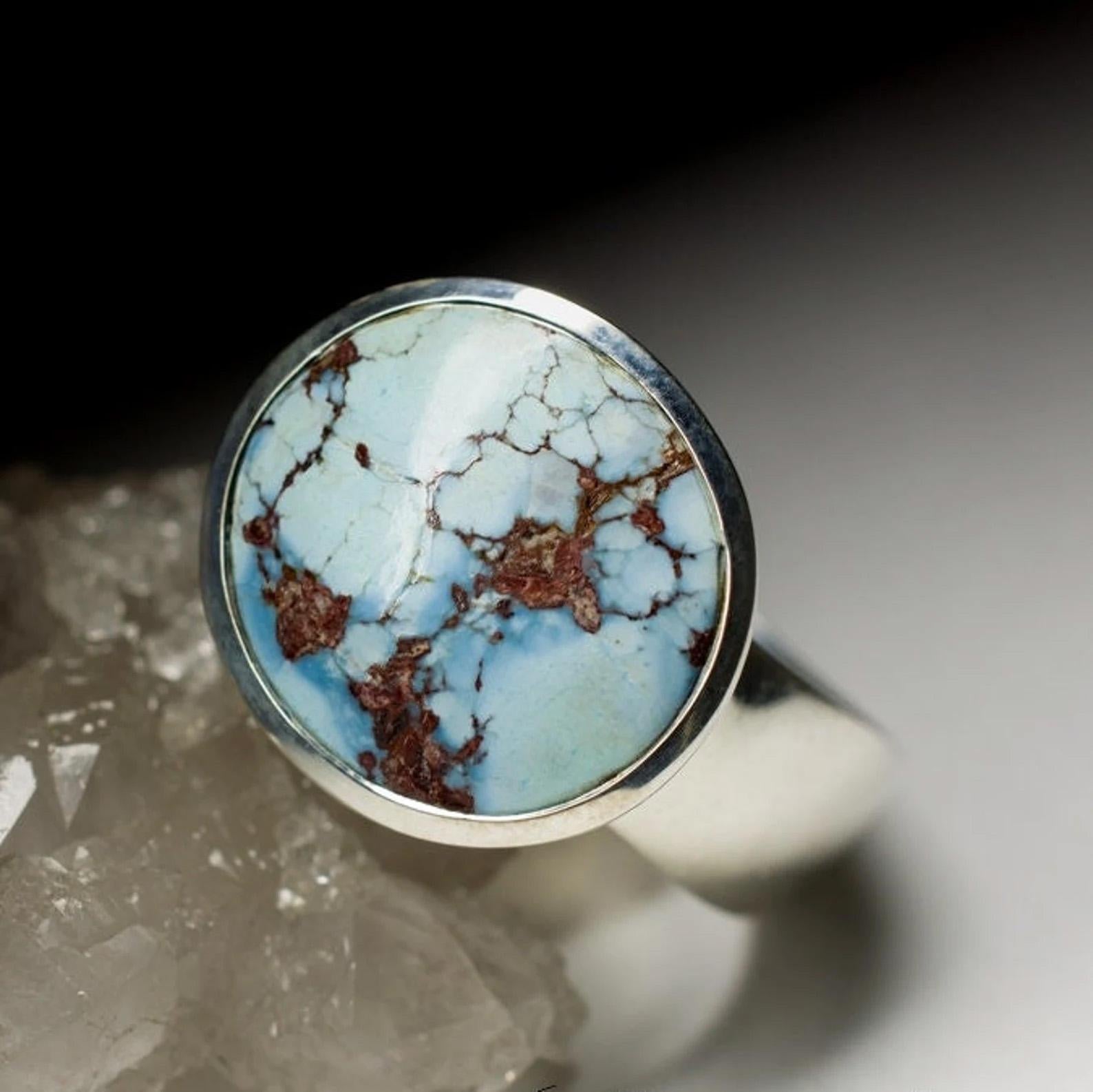 Bague homme Turquoise Silver Cabochon Clair Bleu Ciel idée cadeau enseignant spirituel en vente 3