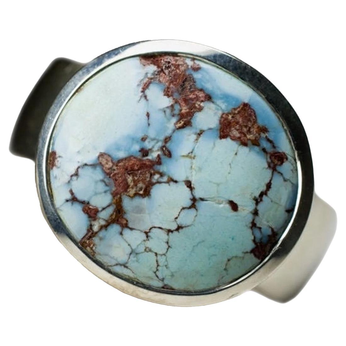 Men's Turquoise Silver Ring Cabochon Clear Sky Blue spiritual teacher gift idea For Sale