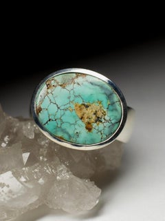 Mens Turquoise Silver Ring Cyanish Green Seafoam Green Gift Him Oval Gemstone
