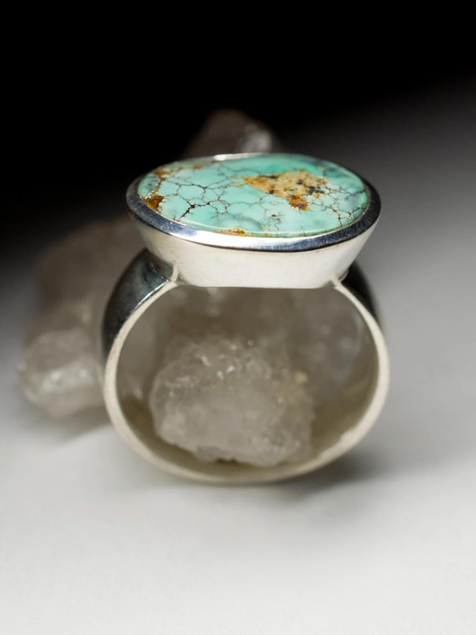 Taglio ovale Anello maschile in argento di turchese verde ciano verde acqua marina Regalo per lui Gemma ovale in vendita