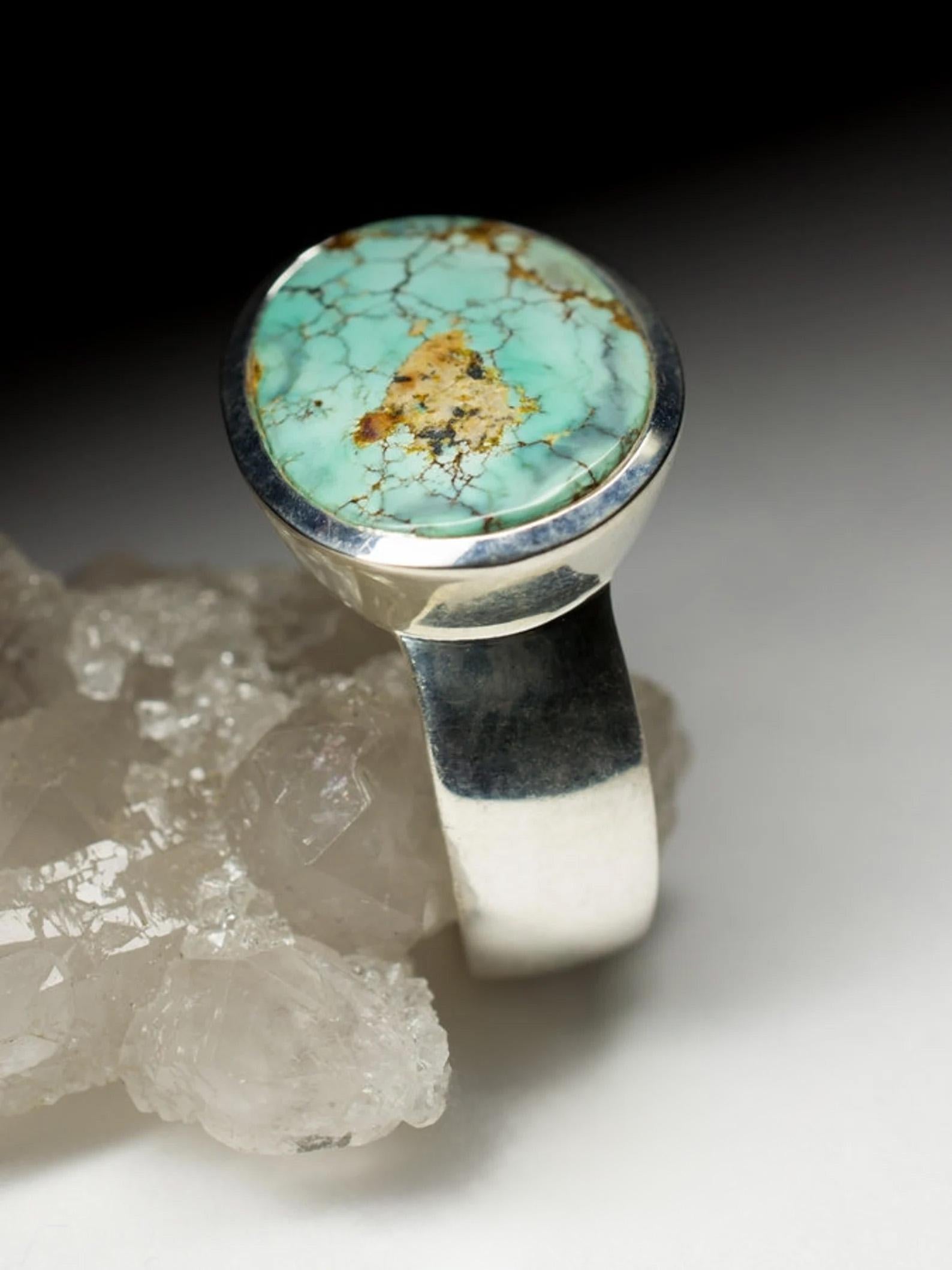Anello maschile in argento di turchese verde ciano verde acqua marina Regalo per lui Gemma ovale In condizioni Nuovo in vendita a Berlin, DE