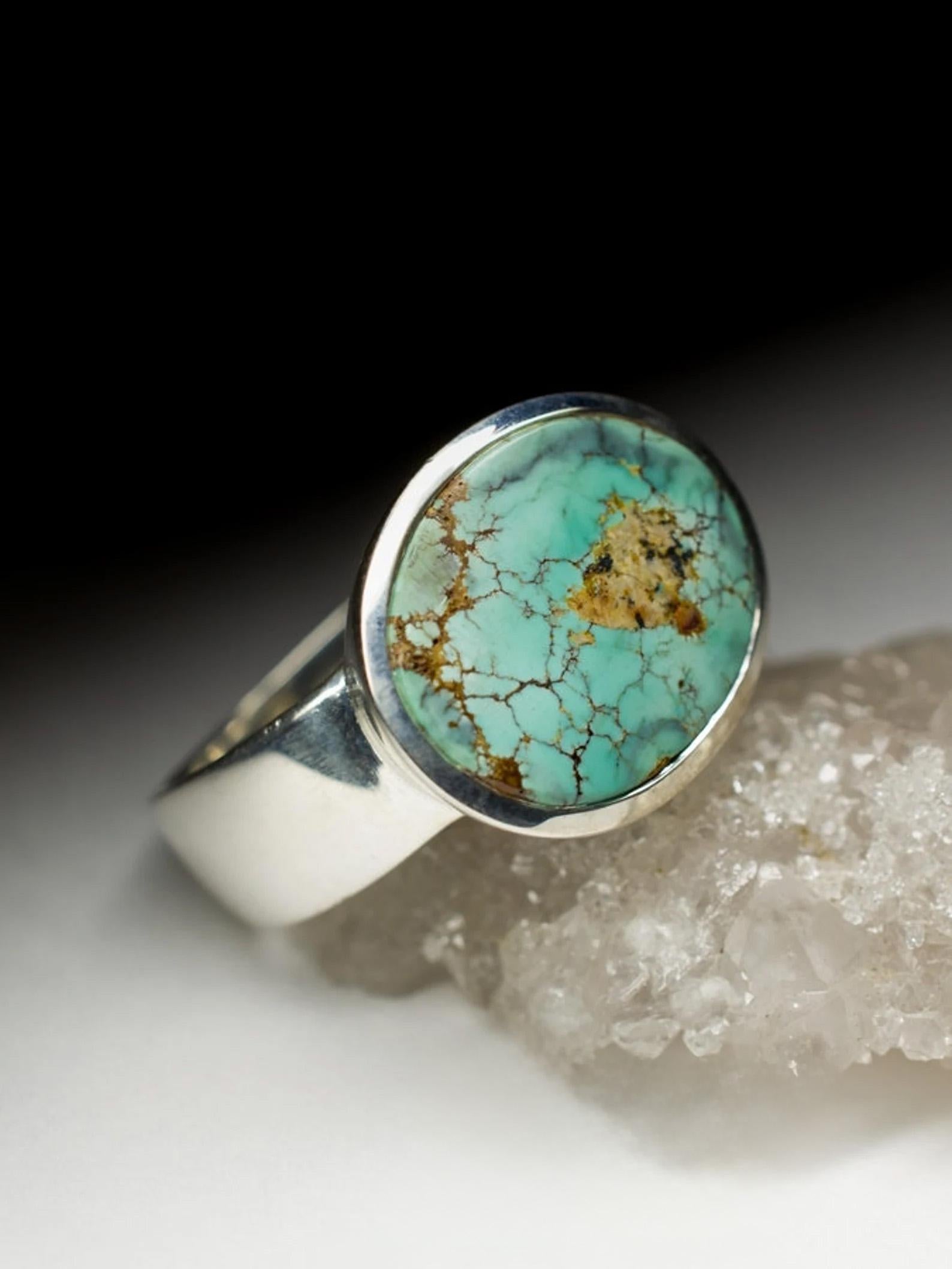 da uomo o donna Anello maschile in argento di turchese verde ciano verde acqua marina Regalo per lui Gemma ovale in vendita