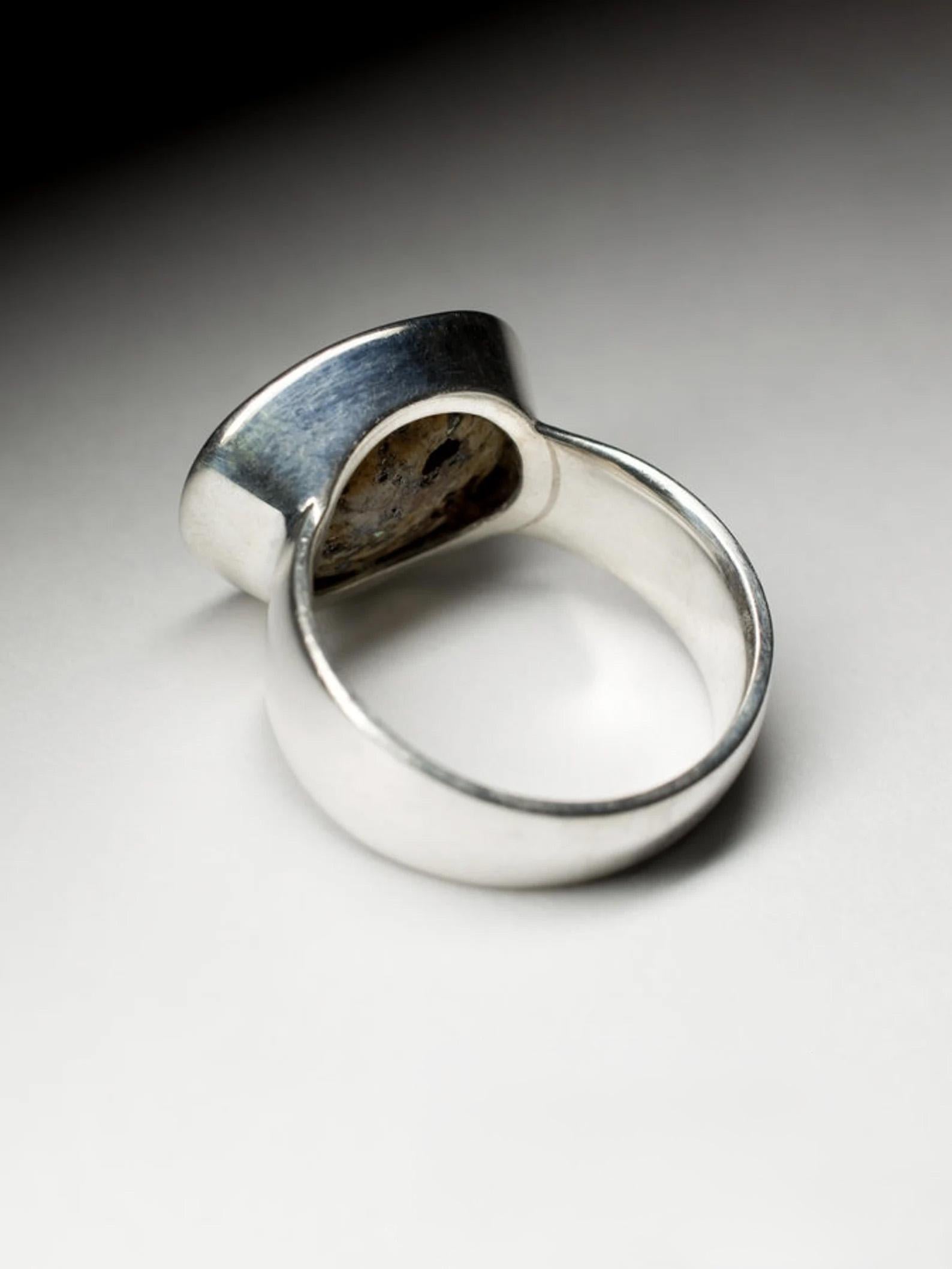 Anello maschile in argento di turchese verde ciano verde acqua marina Regalo per lui Gemma ovale in vendita 2