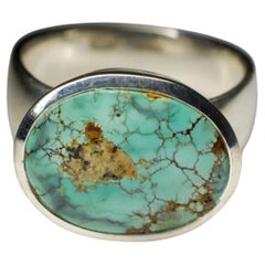 Mens Turquoise Silver Ring Cyanish Green Seafoam Green Gift Him Oval Gemstone