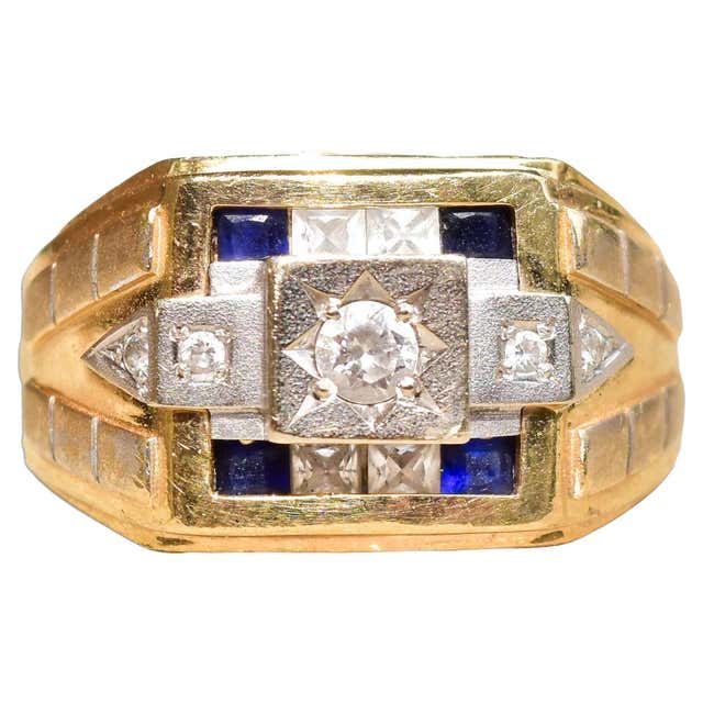 Customizable 14k Gold Mens Ring with Sapphire, Gold Ring for Men with ...