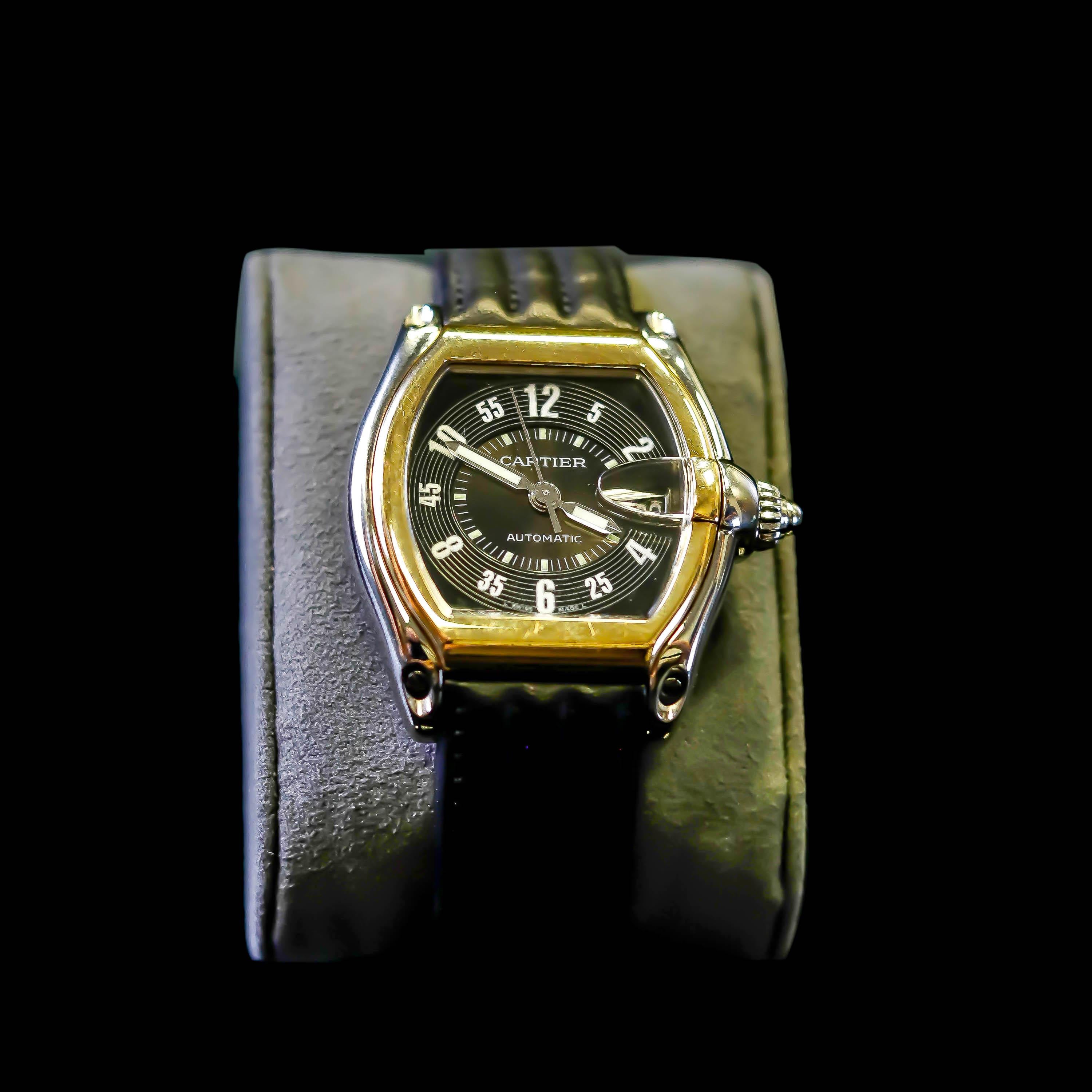 Men's Two-Tone Cartier Roadster XL Automatic Dial Black Adjustable Wristwatch 3