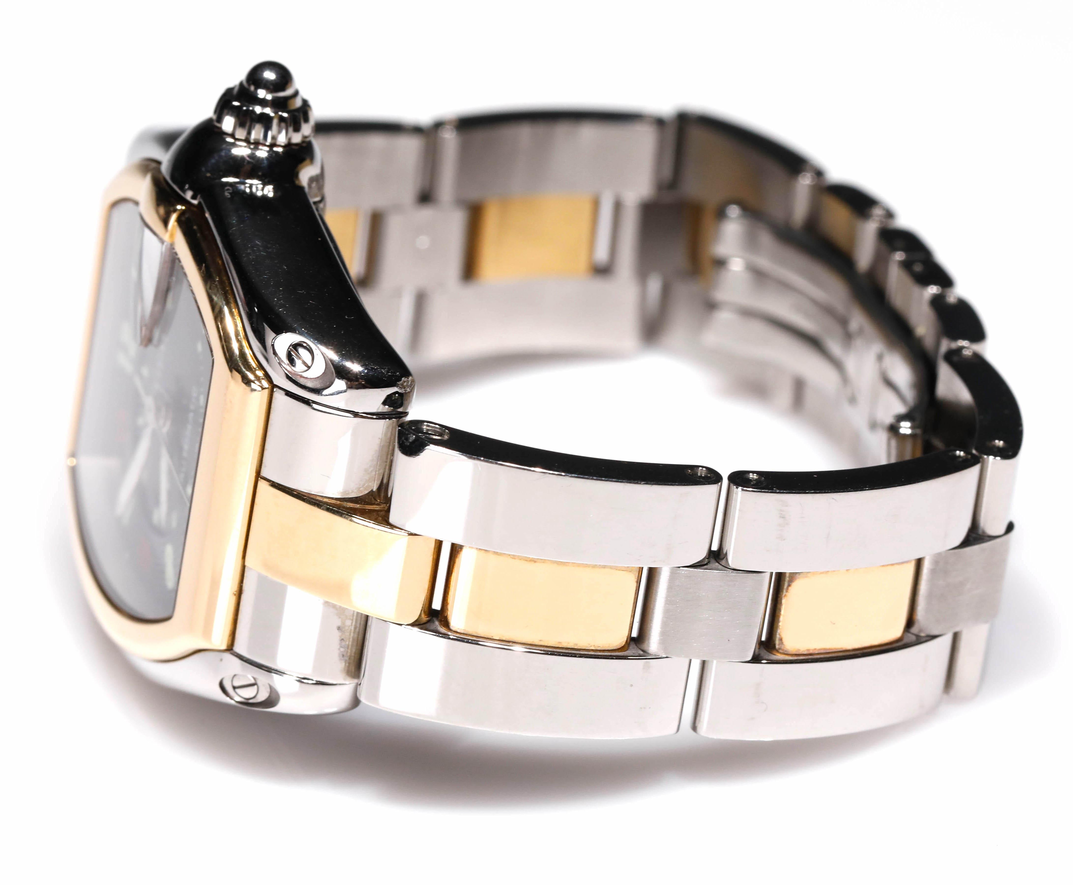 Montre-bracelet automatique Cartier Roadster XL à cadran lumineux noir bicolore pour hommes Excellent état - En vente à New York, NY