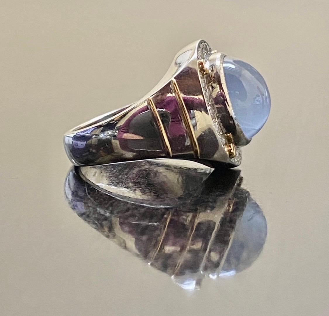Men's Two Tone Platinum Diamond 18.80 Carat Star Blue Sapphire Ring For Sale 6