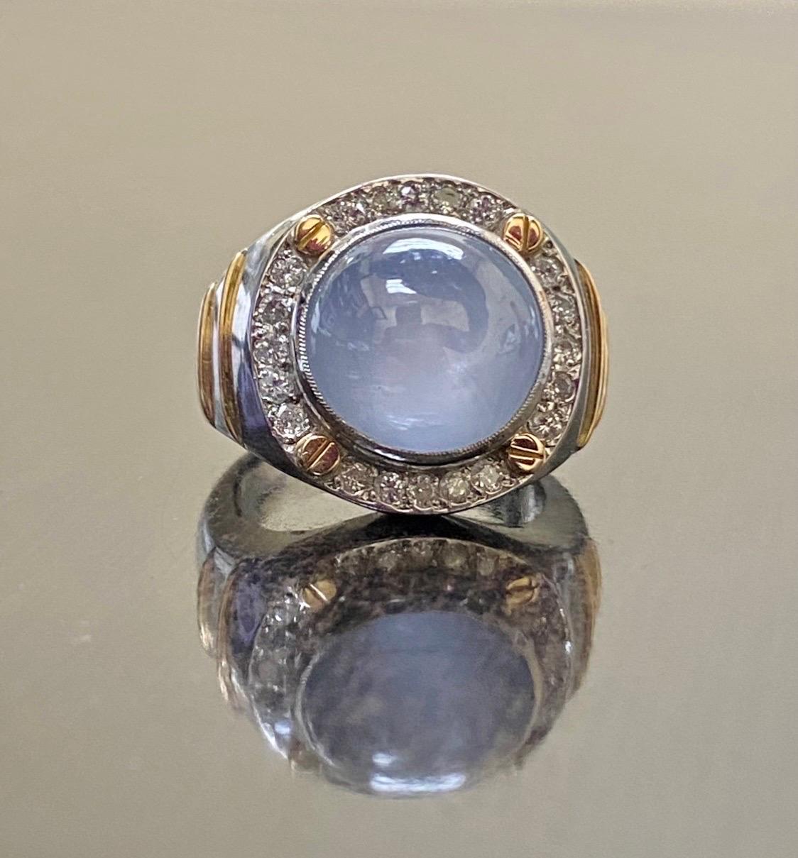 Men's Two Tone Platinum Diamond 18.80 Carat Star Blue Sapphire Ring For Sale 8