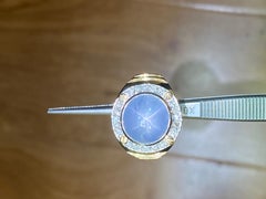 Men's Two Tone Platinum Diamond 18.80 Carat Star Blue Sapphire Ring