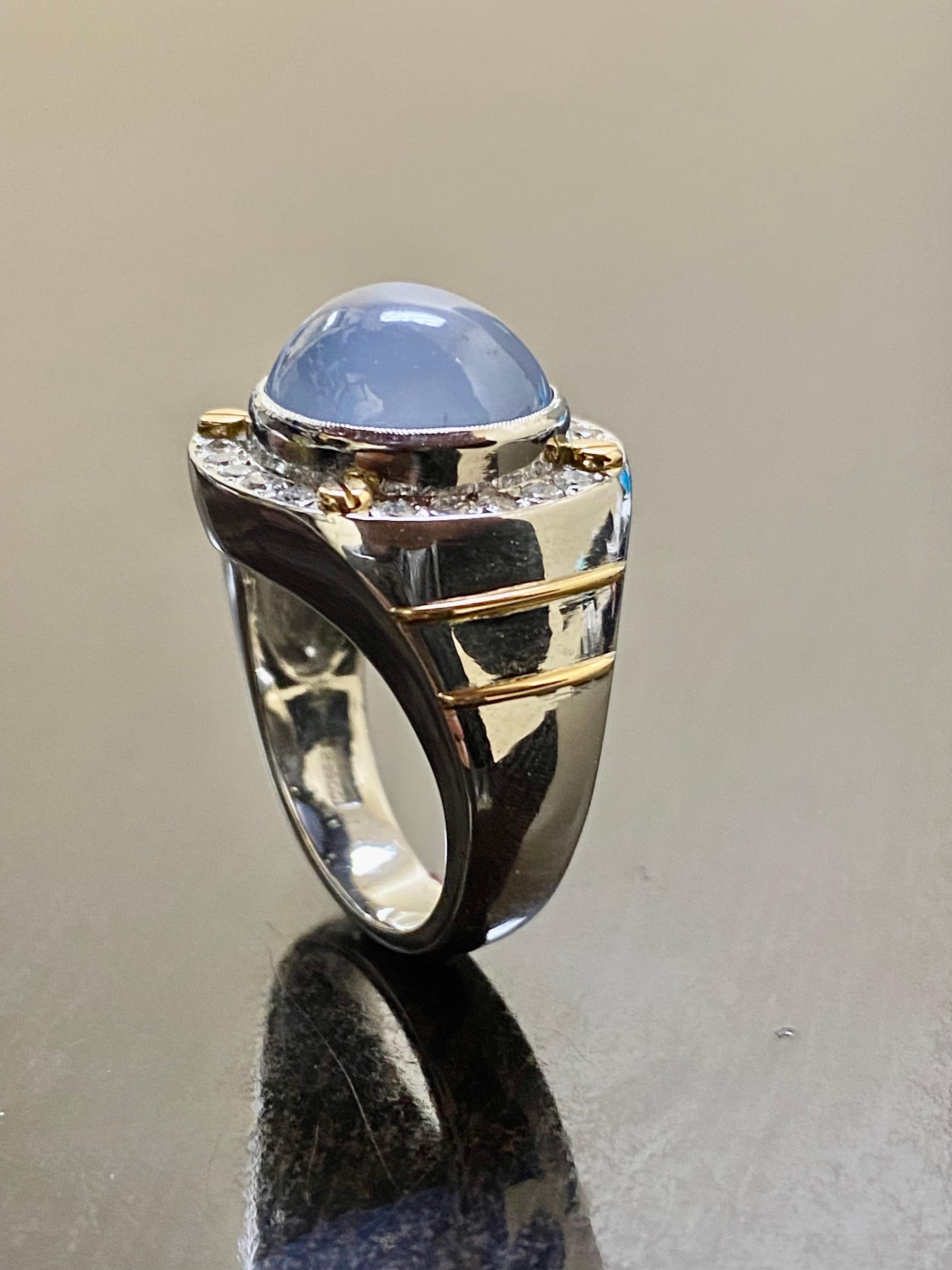 Men's Two Tone Platinum Diamond 18.80 Carat Star Blue Sapphire Ring For Sale 1
