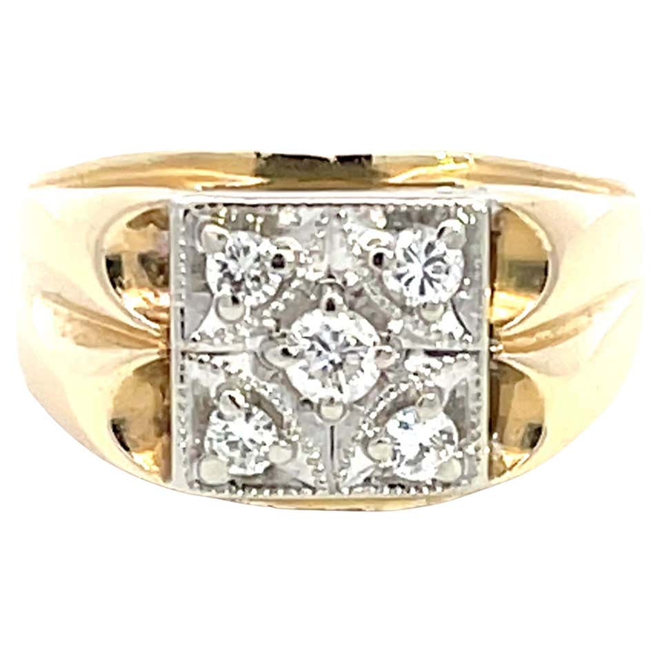 Men's Diamond Cluster Pinky Ring in 14k Yellow Gold For Sale at 1stDibs ...