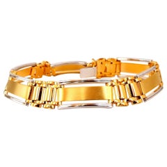 Men
s Two-Toned Modern Brush and Hinge Link Bracelet 14 Karat