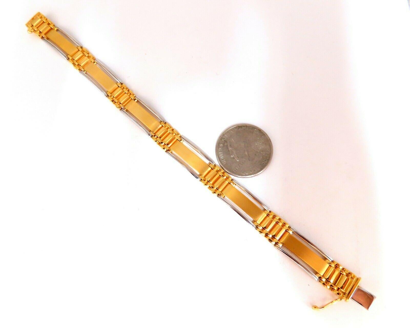 Women's or Men's Men's Two-Toned Modern Brush and Hinge Link Bracelet 14 Karat