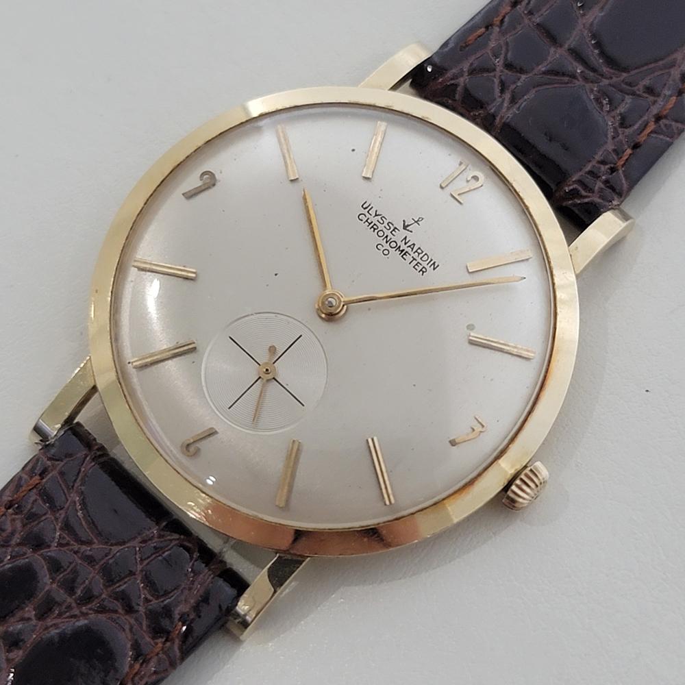 Mens Ulysse Nardin Chronometer 14k Gold Manual Wind 1960s Vintage Swiss RA497 In Excellent Condition For Sale In Beverly Hills, CA