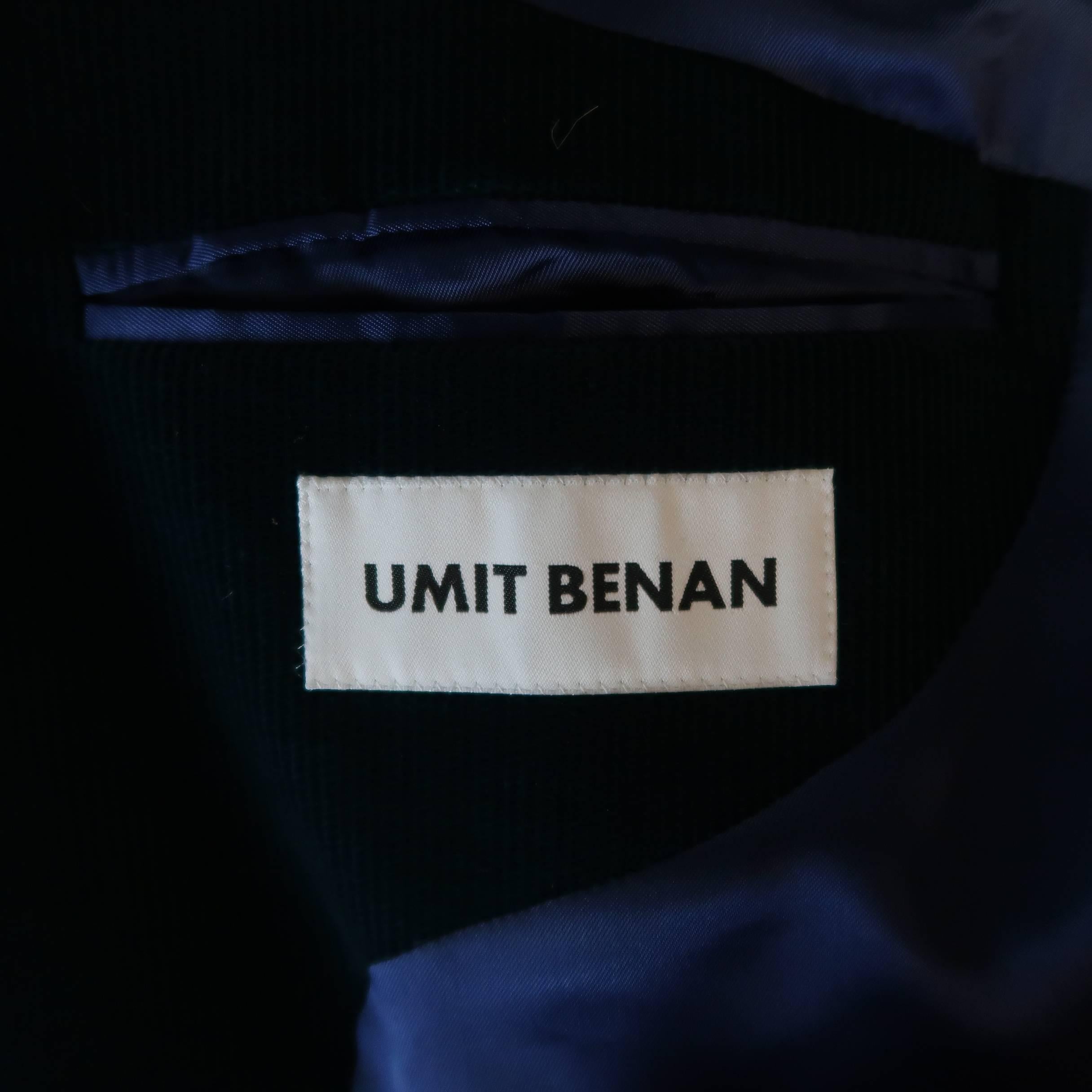 Men's UMIT BENAN 34 Regular Dark Teal Textured Corduroy 3 Button Sport Coat 1