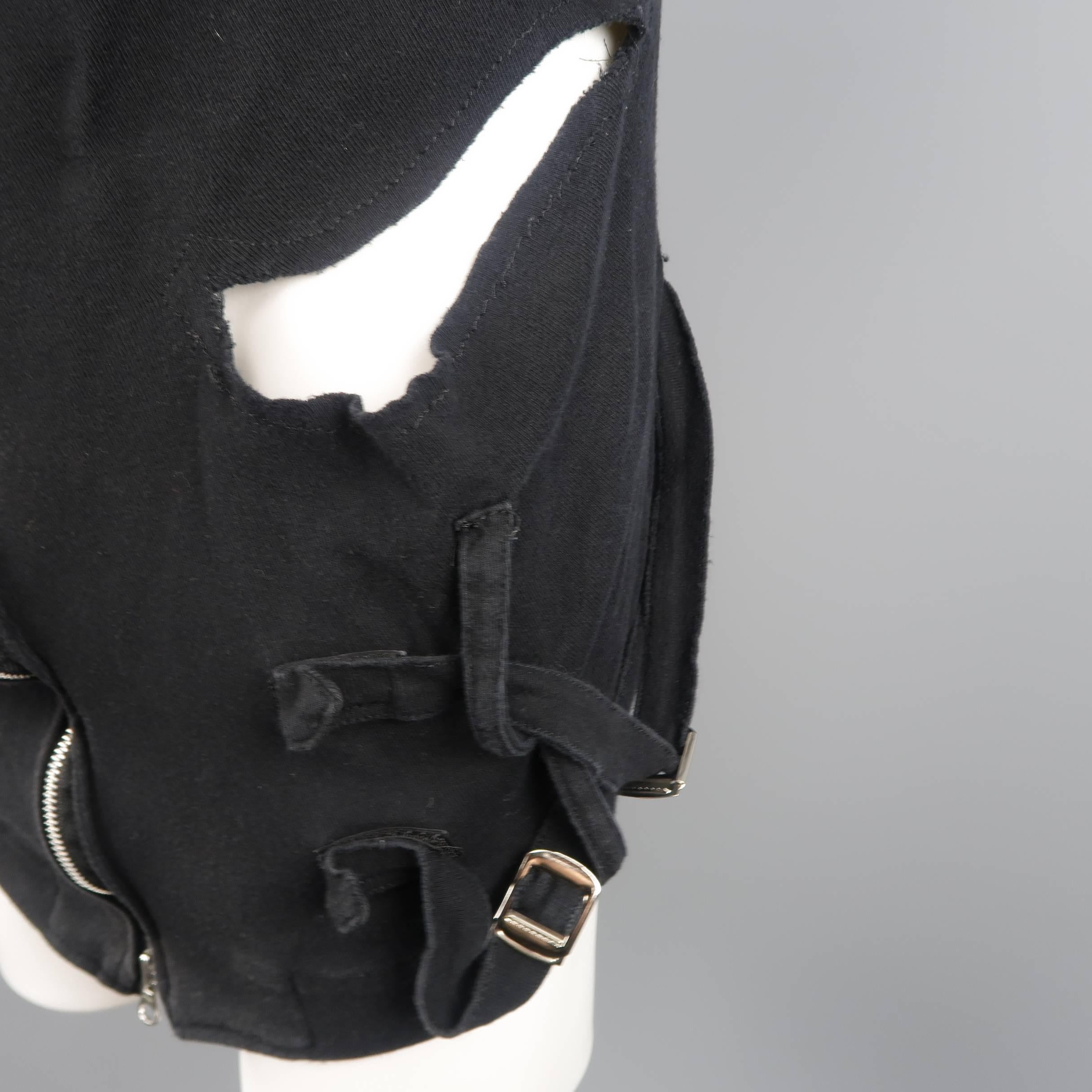 Men's  UNDERCOVER S Black Denim Asymmetrical Shredded Biker Jacket In Fair Condition In San Francisco, CA